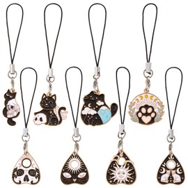 BEEFLYING 8Pcs Enamel Cat Phone Strap Charms Pendants Decoration Kawaii Cell Phone Bag Keychain Charms