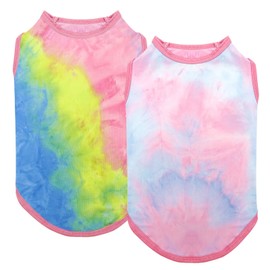 cyeollo 2 Pack Dog Shirts for Small Dogs Sun Protection Tie Dye T Shirt Stretchy Tank Top Vest Breathable Summer Dog Clothes