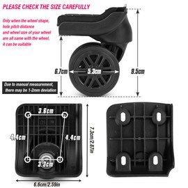 Zoofen Suitcase Wheels Swivel Casters Luggage Wheels Replacement with 4 Screw Holes (W044-B,2 pcs)