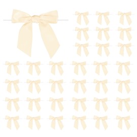 PATIKIL 50 Pcs Satin Ribbon Twist Tie Bows 3.5 Inch Small Craft Bows for DIY Gift Wrapping Champagne Bottle Wedding Christmas Birthday Decor, Pale Cream