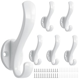 Ruiziiz Coat Hooks Heavy Duty - Easy to Install Metal Towel Hooks Fashionable Wall Hooks for Hanging Hat, Towel, Key, Robe, Scarf, Bag, Cap (6 PCS White)