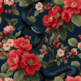 SuxiGlo Vintage Wallpaper Dark Snake Floral Peel and Stick Wallpaper