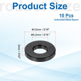 PATIKIL 10pcs M5 Aluminium Spacers, 3/16" ID x 1/2" OD Round Standoff Spacer, Unthreaded Metal Spacers for 3/16" M5 Screws Bolts, Black 3/32" Length