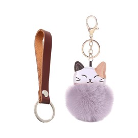 Qiwenr Plush Ball Keyring, Red + Grey Plush Keyring