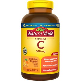 Nature Made Chewable Vitamin C 500 mg, Dietary Vitamin C Supplement for Immune Support, 150 Tablets, 150 Day Supply