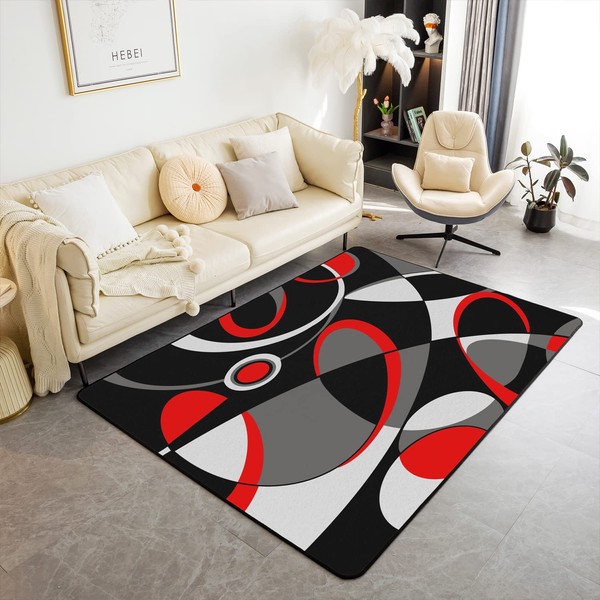 jejeloiu Geometric Strip Lines Area Rug, Geometry Accent Rug for