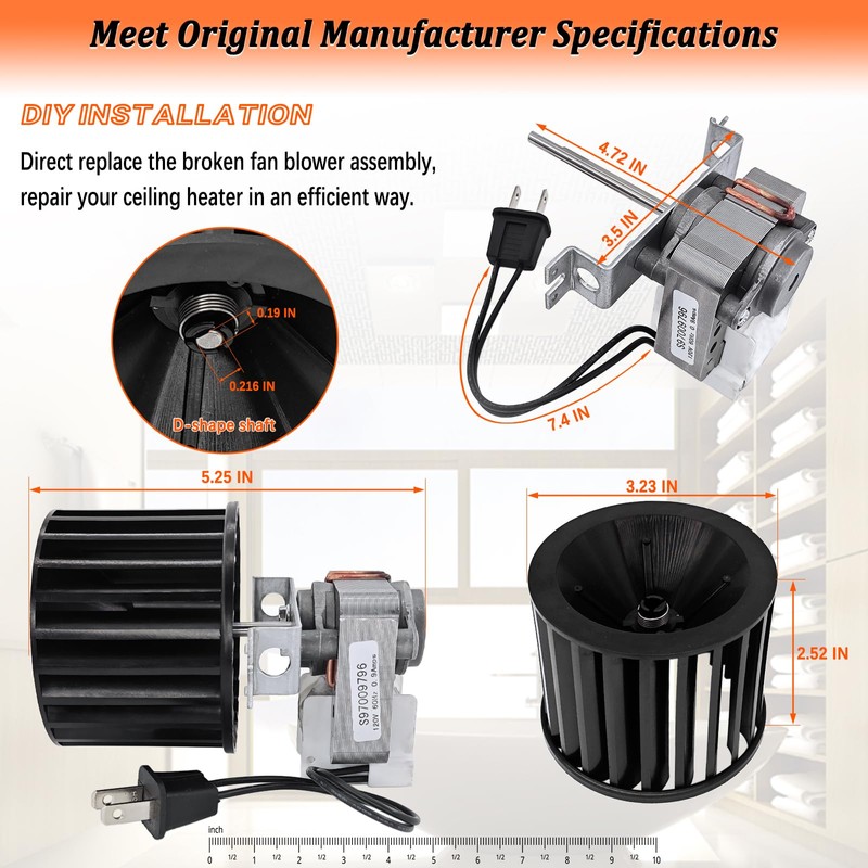 S97009796 Bathroom Fan Motor Assembly for Bulb Ceiling Heater 164-E/G/J/K/L/M