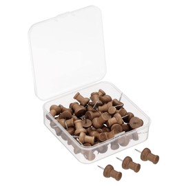 PATIKIL Wooden Push Pins, 100 Pack Thumb Tacks Decorative Wood Pushpin Clips for Map Picture Hanging Office Supplies, Brown