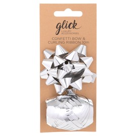 Glick Luxury Silver Bow/Curling Ribbon Multipack, Perfect for use in Birthday, Christmas, Valentine and Other Celebrations, Arts & Crafts, Silver, Gift Bow