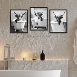 Gubrandin 3PCS Funny Bathroom Wall Art Bathroom Decor Bathroom Accessories Prints Paintings for Home Farmhouse Toilet Humor Western Cow in Toilet Bedroom Wall Decor (8x10 inch，Unframed)