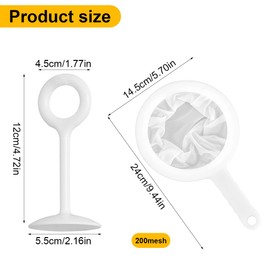 EBHO Fine Strainer Kitchen Strainer Plastic with Handle and Push Bar 200 Mesh Hair Strainer for Juice, Milk, Coffee