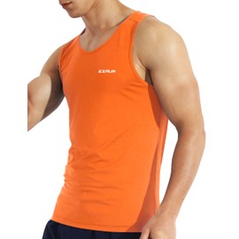 EZRUN Men's Quick Dry Sport Tank Top for Bodybuilding Gym Athletic Training Tank(Orange,XXL)