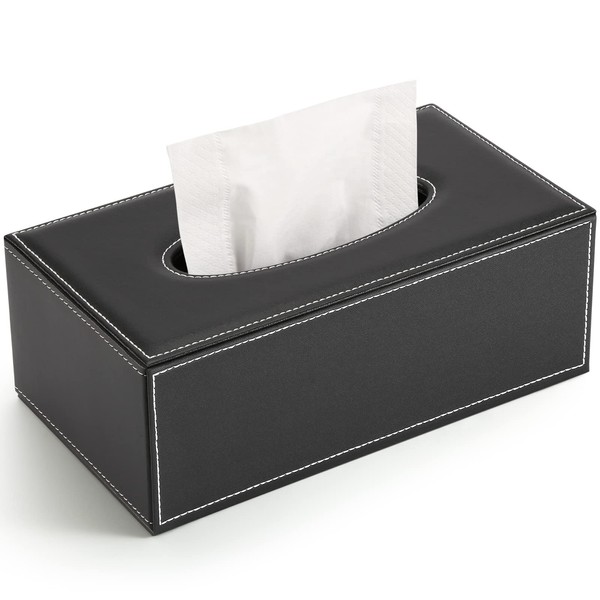 KINGFOM Tissue Box, Tissue Case, Car, PU Leather, Office, Stylish, Black (Large))