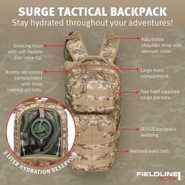 Fieldline Surge Tactical Hydration Pack Military Backpack With MOLLE System | Survival Bug Out Bag | 22L Storage Capacity + 3L Reservoir (Digital Sand) (Digital Sand)