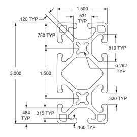 8020, 1530, 15 Series 1.5 Inch x 3 Inch T-Slotted Aluminum Extrusion DIY Extruded Linear Slot Bar Rail 80/20 (Lite Smooth, Clear Anodize, 48" Long)