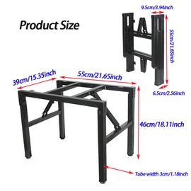 WZDXBQD Folding Table Legs Stand Heavy Duty with Springs, Metal Foldable Table Legs Frame with Adjustable Feet, DIY Legs with Mounting Screws (Black, 21.7” L x 15.4” W x 18.1” H)