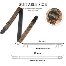 AZOR Guitar Strap with Pick Pocket for Acoustic Electric Guitar Bass, Vintage Woven Guitar Strap Adijustable,Genuine Leather Ends,with Strap Button 1 Pair Strap Locks and 3 Guitar Picks(21041)