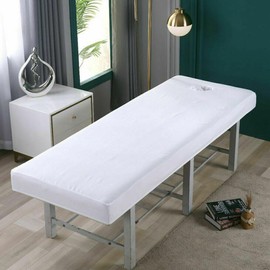 Yunzhou Massage Table Sheets, Massage Bed Cover with Face Hole, Fitted Sheets Washable Reusable Massage Table Cover for 80cm or Less Massage Bed (190 * 70cm,White)