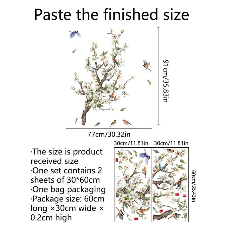 Wall Sticker White Blossom Flower Wall Sticker Birds on Tree