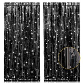 2 Pack 3.2ft x 8.2ft Blue Foil Fringe Curtains Photo Backdrop Party Decorations, Metallic Tinsel Foil Fringe Streamer Curtains for Party Door Wall Curtains Bachelorette Christmas New Year Decorations