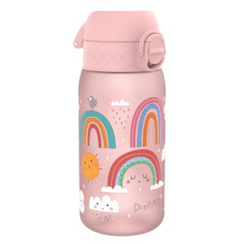 Ion8 Kids Water Bottles, 350ml/12oz, BPA Free, Leakproof, Dishwasher Safe, Easy Open, Secure Lock, Small Boys & Girls Water Bottle,Kids Drinks Bottle for Spill-free Drinking, Light Pink, Rainbows