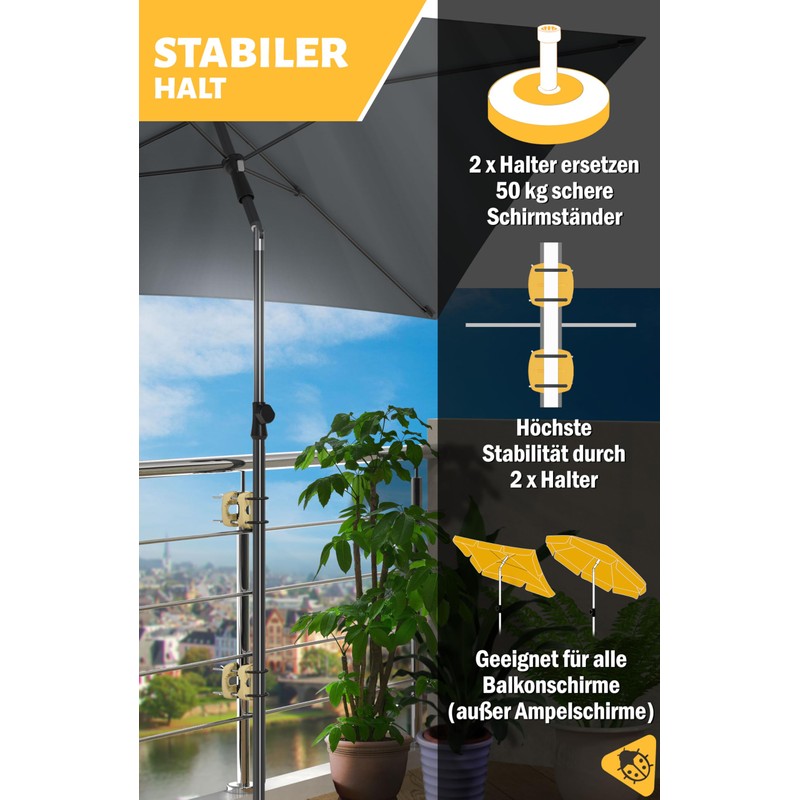 Menz Parasol Holder Balcony Railing, Set of 2 – Solid