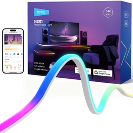 NEEWER 16.4ft/5m LED Strip Lights Front Lit, Smart AI App Control RGB Cuttable Neon Rope Light Color Changing for Bedroom Gaming Room Studio Home Classroom Wall Outdoor Outside Waterproof Decor, NS01