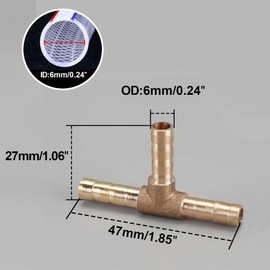 LEPEVNEY Brass Barb Splicer Fitting 6mm (1/4") ID T-Shaped 3-Way Connector for Air, Gas, Water, and Fuel - Barbed Tee Connector (2pcs)
