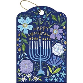 Jillson & Roberts Hanukkah to/from Gift Tags with Tie String & Holographic Accents, Menorah (24 Count)