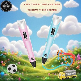 [N] Niqueaura 3D Printing Pen with Display and Starter Filament Stencil Book and Charger Included for Kids Dream Drawing:_Pink