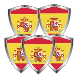 Spain Flag Decal Sticker - Spanish Flags Shield Shape Reflective Vinyl Car Stickers - for Car Window Bumper Laptop Waterproof Sticker (5Pcs)