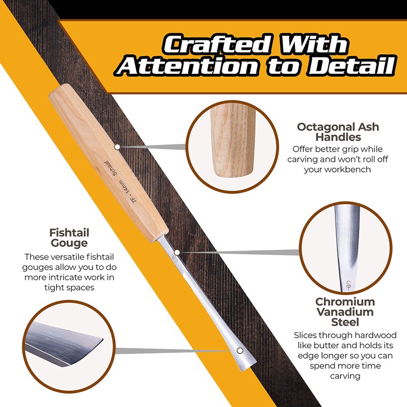 High-Quality Wood Carving Tools Set of 4 Fishtail Chisels and
