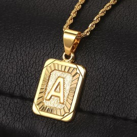 Hermah Initial A-Z Alphabet Capital Letter Pendant Necklace For Men Women Golden Color 3mm Stainless Steel Twisted Rope Link Chain Jewelry Daily Wear:_U_24inch