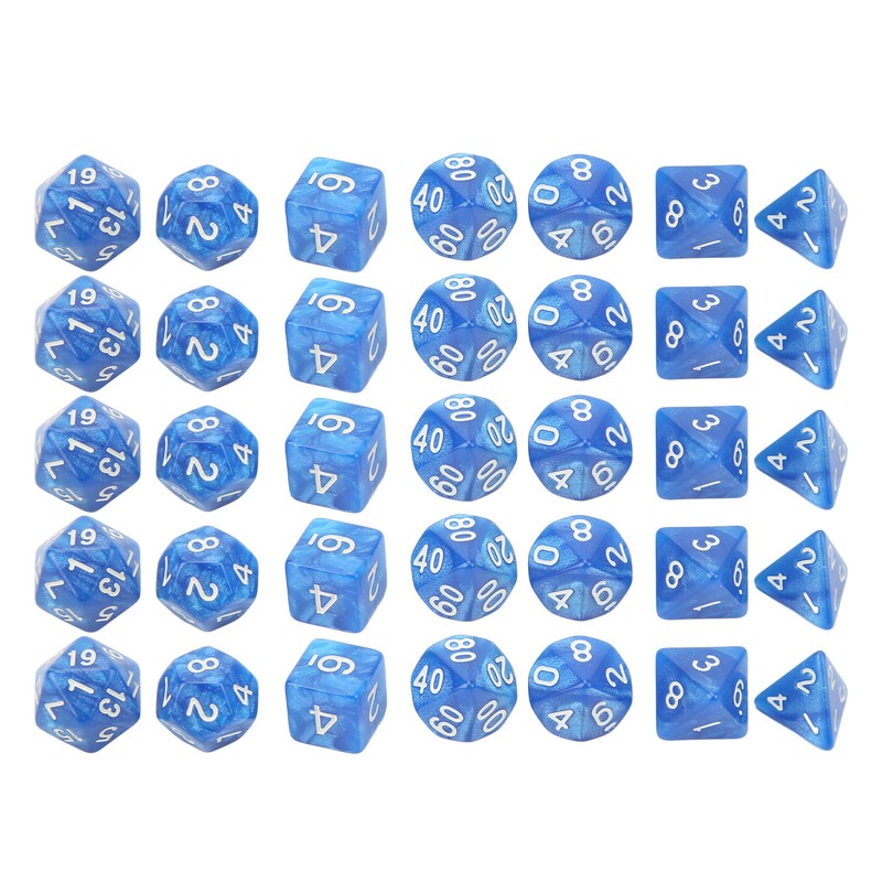 35Pcs Plastic Dice Kit Pearl Pattern White Numbers Polyhedral Dices