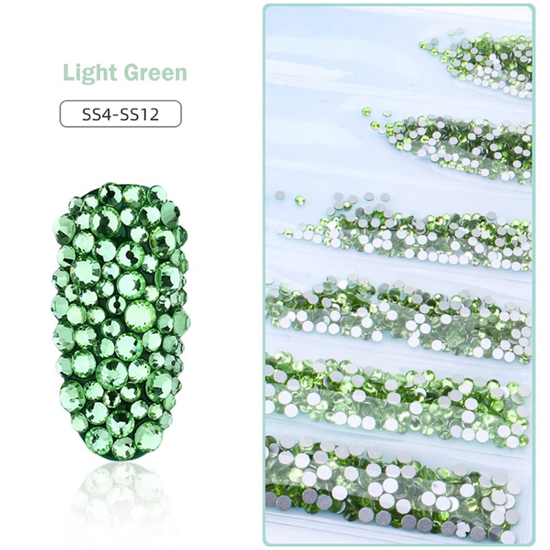 1728PCS Nail Art Rhinestone Light Green Glitter Diamend Gems 3D