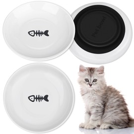 Otauoaea Ceramic Cat Bowl, Set of 3, Cat Feeding Bowl with Non-Slip Rubber Base, Cat Feeding Bowl for Easing Whisker Fatigue, Cat Bowls, Feeding Bowls for Cats and Dogs