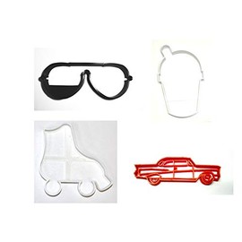 1950S FIFTIES NOSTALGIC ROLLER SKATE CARHOP DRIVE IN DINER AMERICAN RESTAURANT MILKSHAKE SHAKE VINTAGE CAR PARTY THEME SET OF 4 SPECIAL OCCASION COOKIE CUTTER BAKING TOOL 3D PRINTED MADE IN USA PR1336