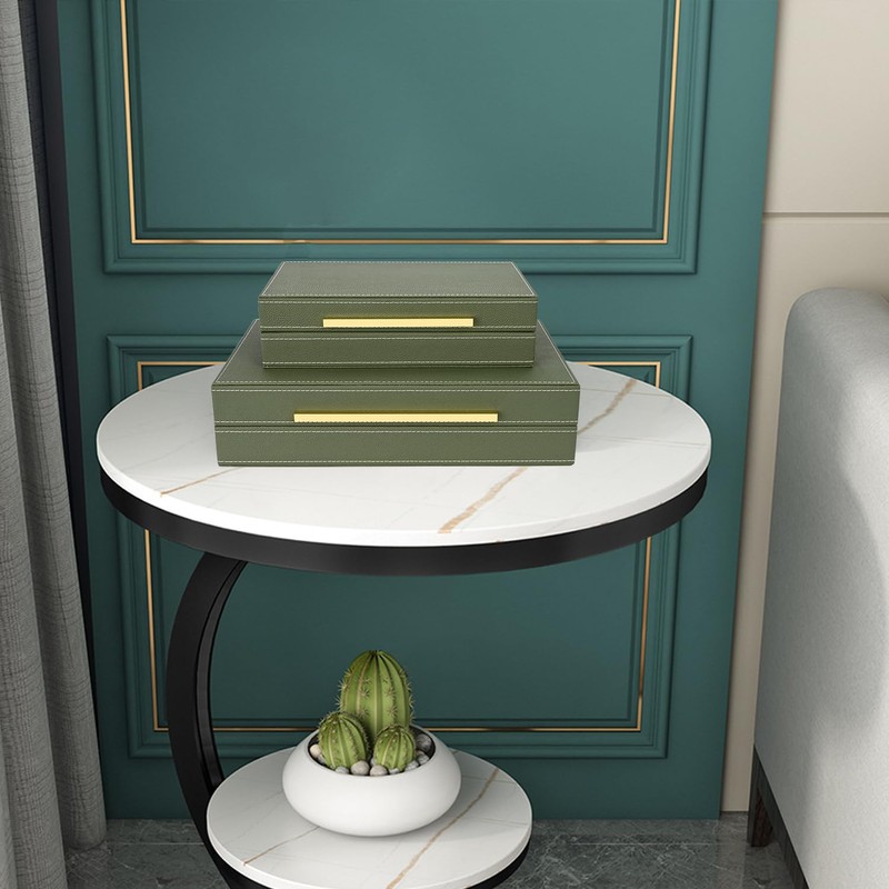 ZIKOUL Green Shagreen box Set of 2 Faux Leather Decorative