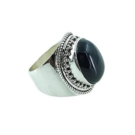 Navya Craft Silberring mit schwarzem Onyxstein | 925 Sterling Silber Handgefertigter Statement-Versprechensring für Frauen | Natürlicher Edelstein Boho Schmuck | Geburtsstein Juli | Geschenk für Sie