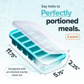 Souper Cubes 1/2 Cup Silicone Freezer Molds with Lids, Perfect for Storing Soups, Sauces, Juices, Desserts, Smoothie Prep and More, 1/2 Cup Silicone Freezer Trays - Aqua - 2-Pack
