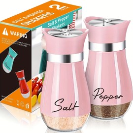 Salt and Pepper Shakers Set,2 PCS Premium Stainless Steel Salt and Pepper Shakers Set, Pink…