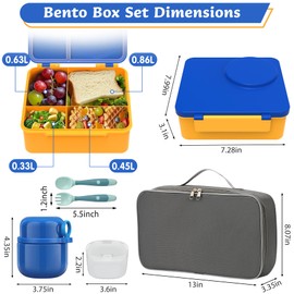 Reeple Bento Lunch Box for Kids with 12oz Soup Thermo, Leak-Proof Lunch Containers with 5 Compartments, Insulated Lunch Bag, Thermo Hot Food Jar with Spoon for Kids to School, Travel, Blue