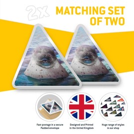 2 x Triangle Stickers 10 cm - Sleepy Seal Ocean Marine Fun Decals for Laptops,Tablets,Luggage,Scrap Booking,Fridges #14503