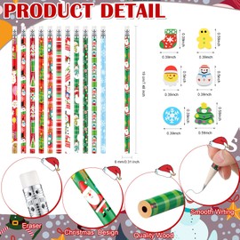 72 Pcs Christmas Pencils Mini Pencil Erasers Set Christmas Party Favors for Kids Holiday Tiny Erasers Gingerbread Man Novelty Erasers Santa Snowman Pencils Christmas Cartoon Pencils Classroom Prize