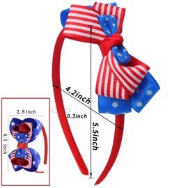 HOXIEYA 4th July Bow Headband Independence Day Hairband for Girls Blue Red Bow Design Patriotic Headband Patriotic Holidays Hair Decoration Parade Suppliess 1Pcs