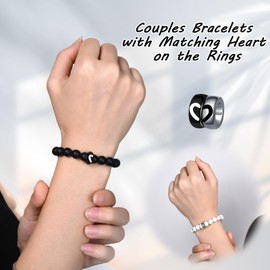CheersLife Couples Bracelets 2 Pcs Matching Ring Bracelets for Couples Distance Bracelets Elastic Agate Stone Natural Stone Jewelry Gifts for Couple Gifts for His And Her Gifts for Soulmate My Love