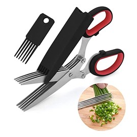 LHS Herb Scissors with 5 Multi Stainless Steel Blades and Safe Cover Kitchen Gadgets Cutter, Kitchen Chopping Shear, Mincer, Sharp Dishwasher Safe Kitchen Gadget, Culinary Cutter (Black)