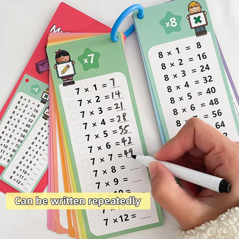 Zwttey 0-12 Multiplication Table Cards Kit, Self-Check Multiplication Flash Cards