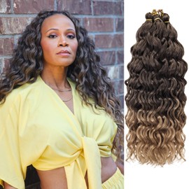 Ocean Wave Crochet Hair 18inch Deep Wave Curly Crochet Hair For Women,Ombre Hawaii Curly Braiding Hair Synthetic Bohemian Crochet Braid Water Wave Crochet hair Extensions (6Packs, T1B/27)