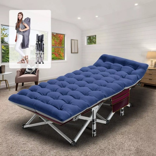 H&ZT Folding Camping Cot Heavy Duty Sleeping Bed w/ Blue
